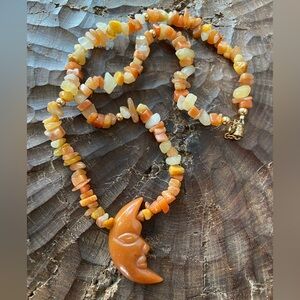 Earth Toned Beaded Necklace with half moon.